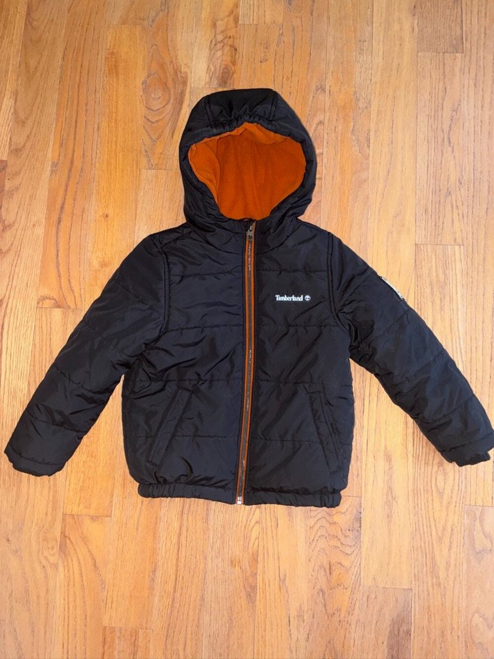 Timberland Navy Orange Fleece Lined Hooded Puffer Jacket Kids Size 5